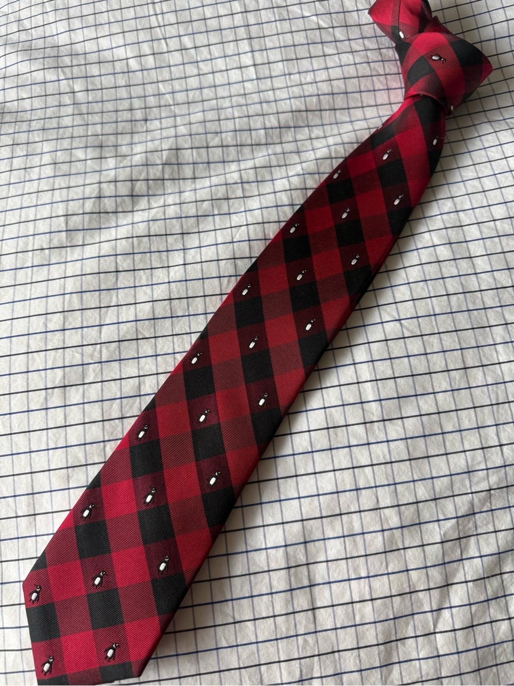 Tommy Hilfiger Red and Black Check Tie with Micro Motif
